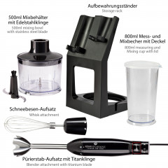 KeMar Kitchenware KeMar Kitchenware Stabmixer KSM-1000ES, 1000 W, Aufbewahrungstander enthalten, Titanbeschichtete Purierstabklinge  Ручной блендер KeMar Kitchenware KSM-1000ES, 1000 Вт, подставка для хранения в комплекте, очищающий стержень с титановым п