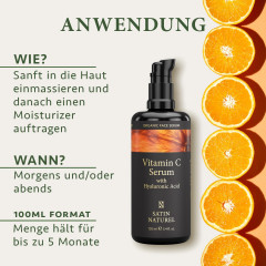 Satin Naturel Vitamin C Serum with Hyaluronic 100 ml, Сыворотка для лица с витамином С (Германия), 100мл, высокодозированная с гиалуроновой кислотой, осветление и сияние