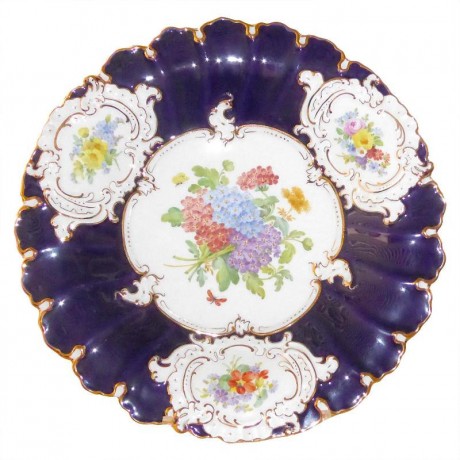 Meissen Meissen  'Blume Kobalt mit Goldrand' Prunkschale mit Zertifikat 30 cm Мейсен "цветок кобальта с золотым ободком" роскошная чаша с сертификатом 30 см