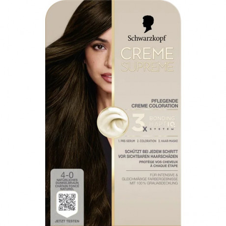 Schwarzkopf Creme Supreme Pflegende Coloration 4-0 Natuerliches Dunkelbraun, 1 St., Schwarzkopf Creme Supreme стойкая крем-краска для волос 4-0 Натуральный темно-коричневый, 1 шт.