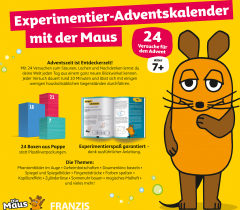 Franzis Die Maus Experimentier-Adventskalender 2026, Franzis Die Maus Детский экспериментальный адвент-календарь 2026 с 24 опытами и книгой, от 7 лет