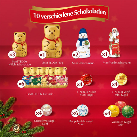 Lindt Teddy Wimmelbild 2026, шоколадный адвент-календарь, 36см х 48см, 265 г