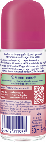 CD Deo Roll-on Granatapfel 50 ml, Шариковый дезодорант с органическим гранатовым экстрактом, защита от запаха до 48 часов, 50 мл