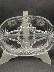 Блюдо винтажное Anchor Hocking &quot;Звезда Давида&quot;, с ручками, ручная огранка, хрустальное стекло, 25 х 15 см, США, 1960-70гг.