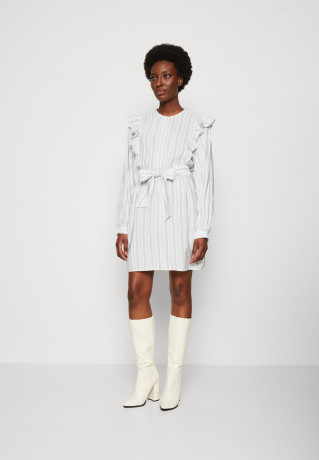 Tommy Hilfiger SHORT FRILL DRESS Shirt dress ecru/blue КОРОТКОЕ ПЛАТЬЕ С ВОЛОНАМИ Платье-рубашка экрю/синий