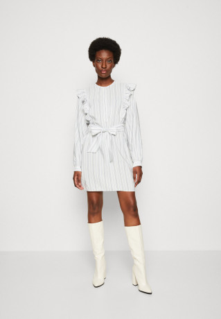 Tommy Hilfiger SHORT FRILL DRESS Shirt dress ecru/blue КОРОТКОЕ ПЛАТЬЕ С ВОЛОНАМИ Платье-рубашка экрю/синий