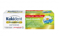 Kukident Haftcreme Med + Kamille 40g,  Крем для фиксации зубных протезов, сильная фиксация до 12 часов, защита десен, с ромашкой и мятой, 40 г