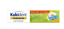 Kukident Haftcreme Med + Kamille 40g,  Крем для фиксации зубных протезов, сильная фиксация до 12 часов, защита десен, с ромашкой и мятой, 40 г