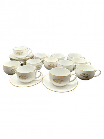 Набор для чая, чайные пары винтажные, P.T. / Tirschenreuth Bavaria "Черепашка", фарфор, чашка - 12 шт., блюдце - 9 шт., Германия, 1970-80гг.