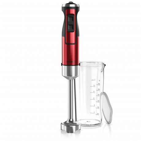 Arendo Arendo Stabmixer, 1000 W, Edelstahl Purierstab in rot, Handmixer mit Becher, stufenlose Regelung  Ручной блендер Arendo, 1000 Вт, очищающий стержень из нержавеющей стали красного цвета, ручной миксер с чашкой, бесступенчатое управление