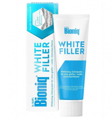 Bioniq White Filler Отбеливающая зубная паста без фтора с гидроксиапатитом, эффект гладкой и белой эмали, 75 мл