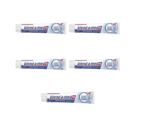 Blend-a-med Extra Frisch Clean 75ml x 5st, Зубная паста для взрослых (Германия), свежесть дыхания и защита от кариеса 24 часа, мятный вкус,  75 мл  x 5шт
