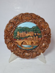 Резная разноцветная тарелка из дерева винтажная &quot;г. Гейдельберг &quot; Geschnitztes Holzwandteller, 24 x 3 см, Германия, 1960-70гг.