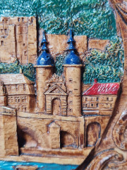 Резная разноцветная тарелка из дерева винтажная &quot;г. Гейдельберг &quot; Geschnitztes Holzwandteller, 24 x 3 см, Германия, 1960-70гг.