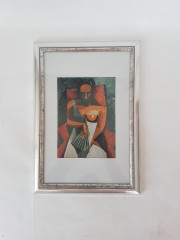 Картина винтажная "Женщина с веером " Пабло Пикассо, деревянная рама, 24 x 34 см, Германия, 1960-70гг.