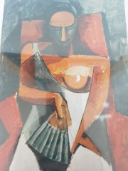 Картина винтажная "Женщина с веером " Пабло Пикассо, деревянная рама, 24 x 34 см, Германия, 1960-70гг.