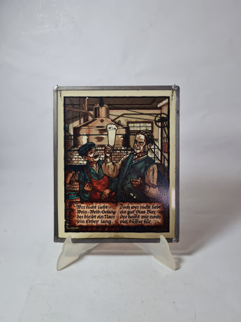 Панно винтажное Im Stil Polyclar на цепочке "Пивовар с бокалом", оловянная рамка, 25,5 х 20 см, Германия, 1960-70гг.