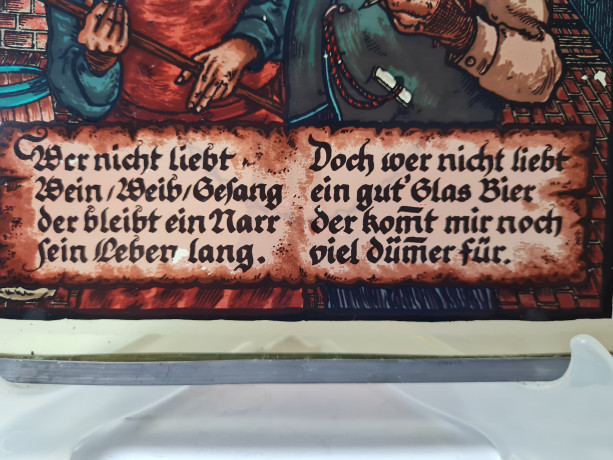 Панно винтажное Im Stil Polyclar на цепочке "Пивовар с бокалом", оловянная рамка, 25,5 х 20 см, Германия, 1960-70гг.