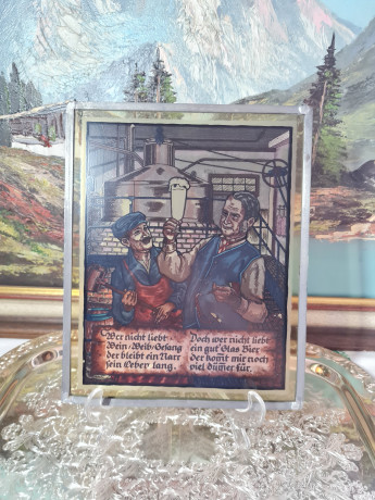 Панно винтажное Im Stil Polyclar на цепочке "Пивовар с бокалом", оловянная рамка, 25,5 х 20 см, Германия, 1960-70гг.