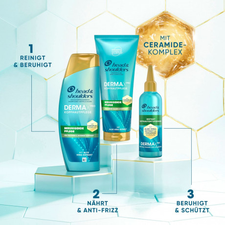 head&shoulders Conditioner Derma x Pro Beruhigend, 220 ml, Head & Shoulders кондиционер DermaXPro Beruhigend с алоэ вера и комплексом церамидов для сухой зудящей кожи головы и ломких волос, 220 мл