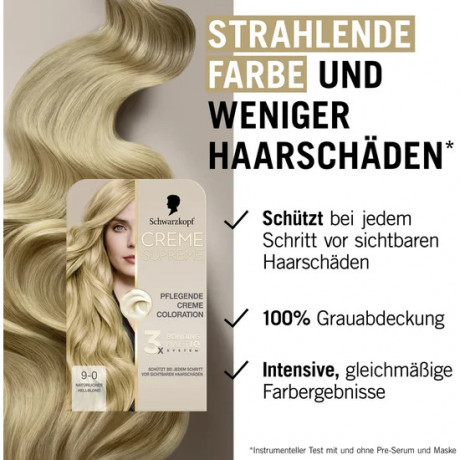 Schwarzkopf Creme Supreme Pflegende Coloration 9-16 Helles Kuehles Blond, 1 St., Schwarzkopf Creme Supreme стойкая крем-краска для волос 9-16 Светлый холодный блонд, 1 шт.