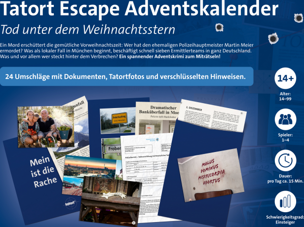 Franzis Tatort Escape Adventskalender 2026, Franzis Tatort Escape Адвент-календарь 2026 «Смерть под рождественской звездой» с детективными загадками, от 14 лет