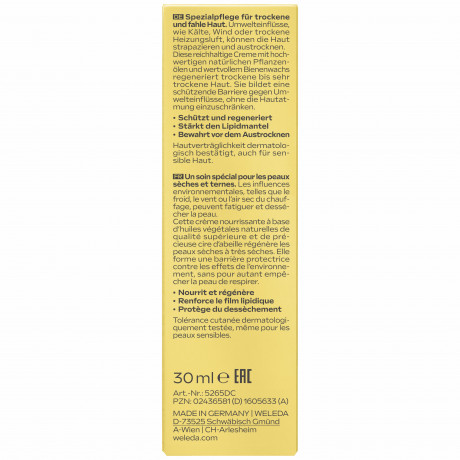WELEDA Cold Cream Gesichtscreme Bienenwachs, 30 ml, Насыщенный защитный крем для лица Cold Cream с пчелиным воском для сухой и очень сухой кожи, 30 мл