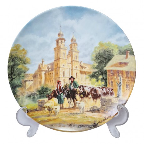Furstenberg, Коллекционная Тарелка, ограниченный тираж, репродукция картины Герберта Изенберга "В монастыре", 20см, Германия 1989г.