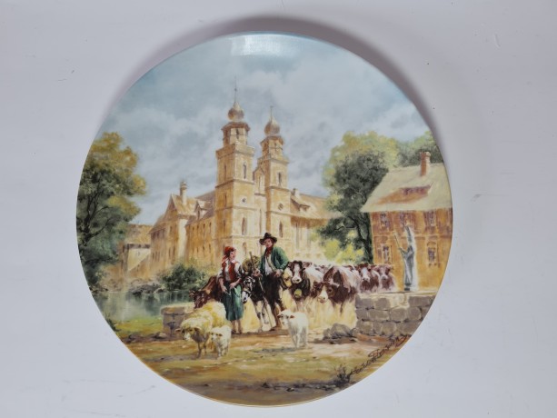 Furstenberg, Коллекционная Тарелка, ограниченный тираж, репродукция картины Герберта Изенберга "В монастыре", 20см, Германия 1989г.