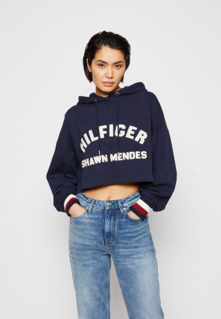 Tommy Hilfiger THxSM CROP GRAPHIC HOODIE Sweatshirt carbon navy THxSM CROP GRAPHIC HOODIE Толстовка углеродный флот