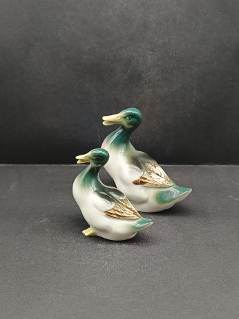 Статуэтки винтажные "Изумрудные уточки", фарфор, 2 шт., 11 х 11 см, 8.5 х 8.5 см, Италия, 1970-80гг.