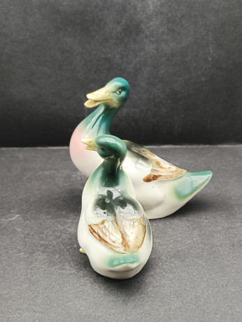 Статуэтки винтажные "Изумрудные уточки", фарфор, 2 шт., 11 х 11 см, 8.5 х 8.5 см, Италия, 1970-80гг.
