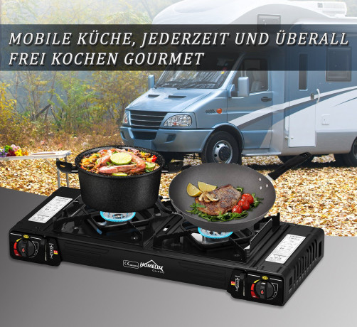 HOMELUX HOMELUX Gaskocher Campingkocher 2 flammig mit Gaskartuschen fur Grill Camper, (0-St), 2 x 2,5KW  Газовая плита HOMELUX походная 2 пламени с газовыми баллончиками для кемпера-гриля, (0 шт.), 2 x 2,5 кВт