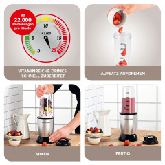 GOURMETmaxx GOURMETmaxx Smoothie-Maker Nutrition Mixer 4-tlg., 500,00 W, inkl. To Go Deckel, Mixbecher 700ml  Миксер для питания GOURMETmaxx Smoothie-Maker, 4 предмета, 500,00 Вт, включая крышку To Go, чашку для смешивания 700 мл
