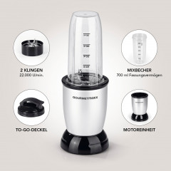GOURMETmaxx GOURMETmaxx Smoothie-Maker Nutrition Mixer 4-tlg., 500,00 W, inkl. To Go Deckel, Mixbecher 700ml  Миксер для питания GOURMETmaxx Smoothie-Maker, 4 предмета, 500,00 Вт, включая крышку To Go, чашку для смешивания 700 мл