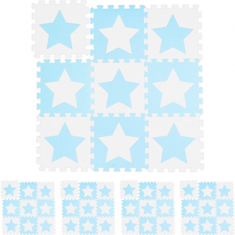 relaxdays 45 x Puzzlematte Sterne weiss-blau 45 x коврик-пазл звезды бело-голубой