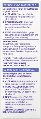NIVEA Tagespflege Erfrischend Aloe Vera + Hyaluronsaure LSF 15, 50 ml, Нивеа Дневной крем для лица, SPF 15, алоэ вера и гиалуроновая кислота, освежающий, 50 мл