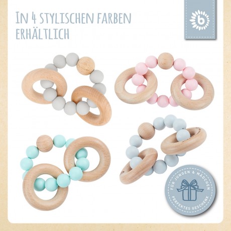 bieco Greifling Holz Natur mit Silikon Kugeln Baby Beissring 7cm Greifring 0 M Beissringe Клатча из натурального дерева с силиконовыми шариками Детское прорезыватель для зубов 7см Захватывающее кольцо 0 М Прорезыватель для зубов
