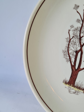 Набор тарелок винтажный ISG с изображением дома в лесу, фарфор, 6 шт., 25 x 2,5 см, Италия, 1960-70гг.