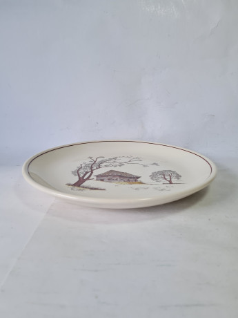 Набор тарелок винтажный ISG с изображением дома в лесу, фарфор, 6 шт., 25 x 2,5 см, Италия, 1960-70гг.