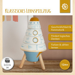 bieco Baby Stapelturm Holz Bausteine Rakete 16cm Motorik Steckspiel ab 1 Steckpyramide Stapelspielzeug Детская башня для штабелирования