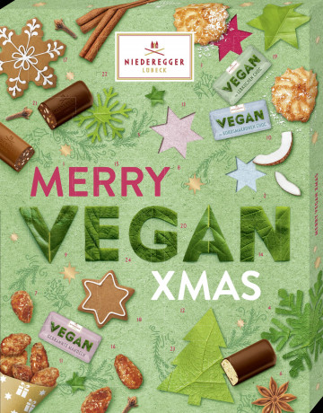 Niederegger Merry Vegan Xmas Adventskalender 2026 300 g, Niederegger веганский адвент-календарь Merry Vegan Xmas 2026 с марципаном и шоколадными конфетами, 24 шт., 300 г