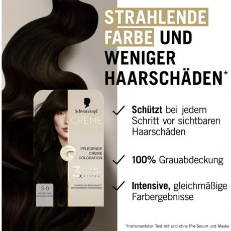 Schwarzkopf Creme Supreme Pflegende Coloration 3-0 Natuerliches Schwarz-Braun, 1 St., Schwarzkopf Creme Supreme стойкая крем-краска для волос 3-0 Натуральный черно-коричневый, 1 шт.
