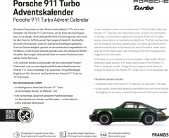 Franzis Porsche 911 Turbo Adventskalender 2026, Franzis Porsche 911 Turbo Модельный адвент-календарь 2026 с автомобилем 1:43 и книгой, от 14 лет