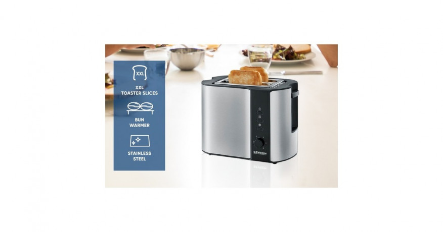 Severin Severin Automatik-Toaster AT 2589 edelstahl/schwarz, 800 Watt, fur 2 Scheiben Toast edelstahl/schwarz Автоматический тостер Severin AT 2589 нержавеющая сталь/черный, 800 Вт, на 2 ломтика тостов