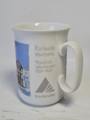 Кружка кофейная винтажная Echt Karslbader / HNC AG &quot;Торговая площадь Ратуши&quot; фарфор, 10 см, Германия, 1960-70гг.