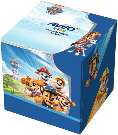 AVEO Kids Wuerfelbox Bunte Tuecher Paw Patrol 64 Stk., Цветные детские бумажные платочки Paw Patrol в коробке, 64 шт.