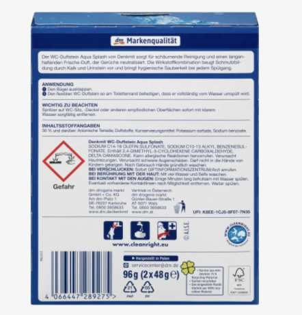 Denkmit  WC-Duftstein Aqua Splash, 2 St Чистящее средство для унитаза Aqua Splash, 2 шт