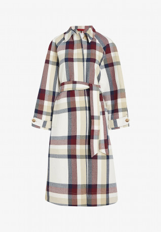 Tommy Hilfiger CHECK RELAXED FIT TRENCH Trenchcoat twill g stp check l ecru ТРЕНЧ В КЛЕТКУ RELAXED FIT Тренч саржа g stp check l экрю