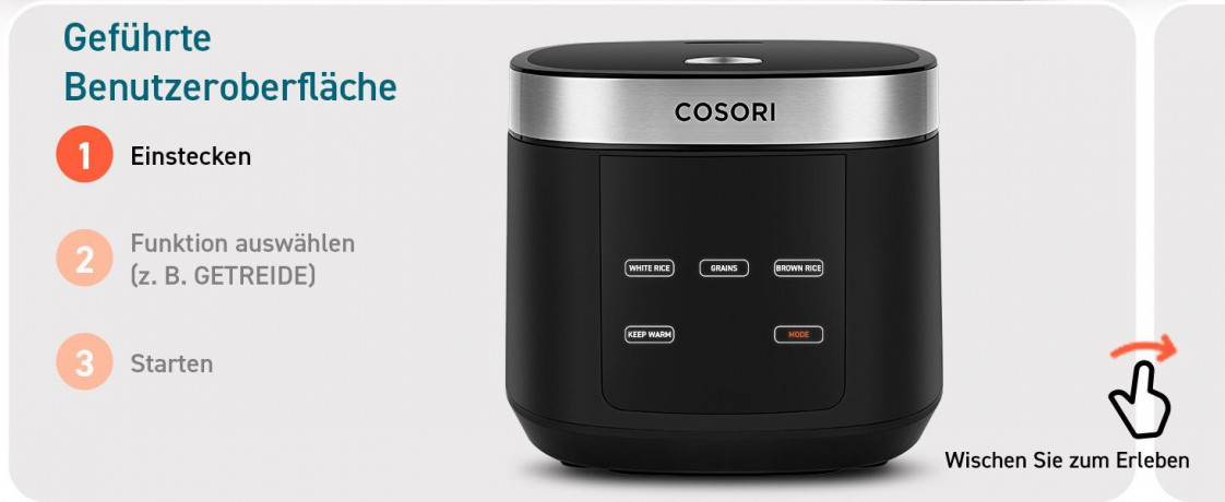 Cosori Cosori Multikocher CRC-R501-KEU + Zubehor, 970,00 W, 5,00 l Schussel,Reis und Getreide, kochen, dampfen, backen, Suppen, warmhalten, Timer Мультиварка Cosori CRC-R501-KEU + аксессуары, 970,00 Вт, чаша 5,00 л, рис и крупы, приготовление, приготовле